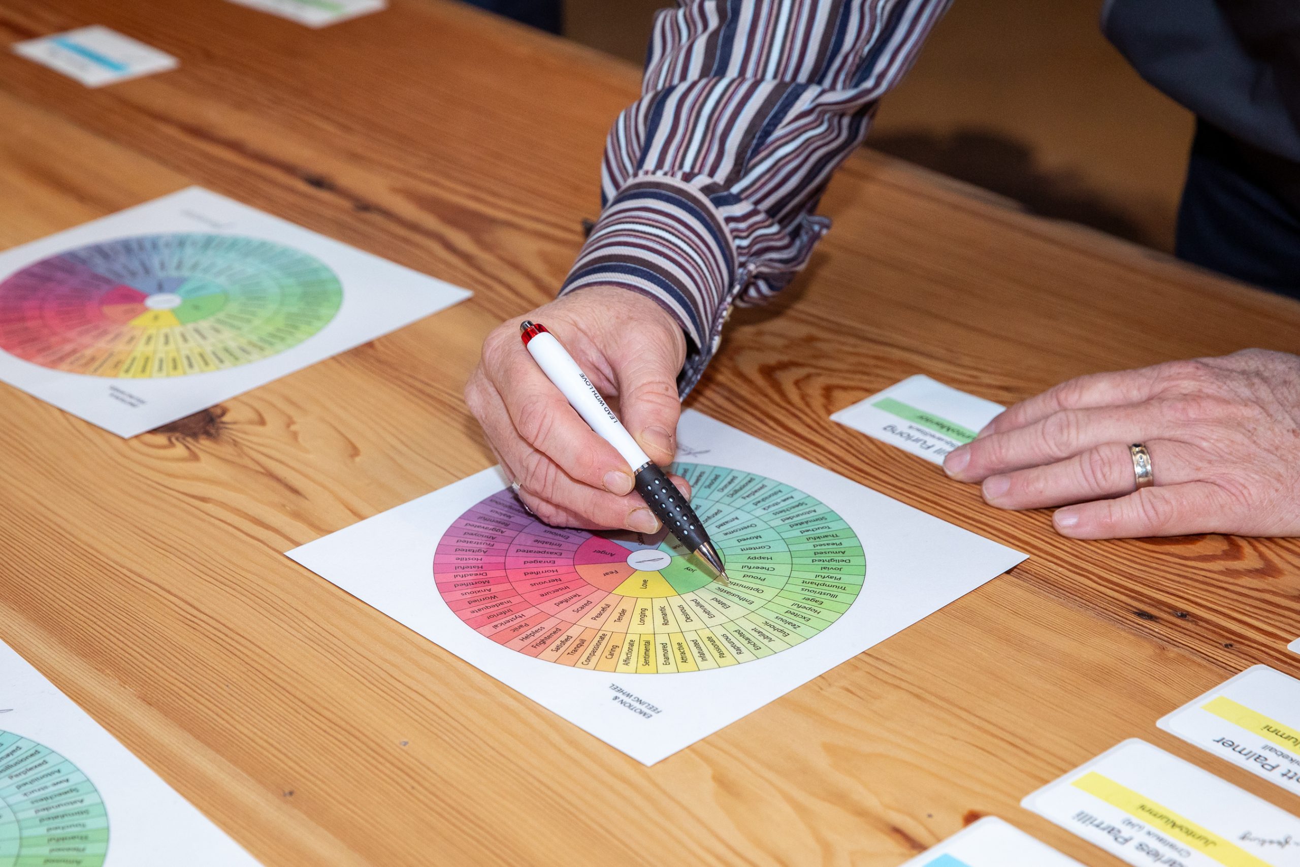 Person Using Junto Emotion Wheel Chart